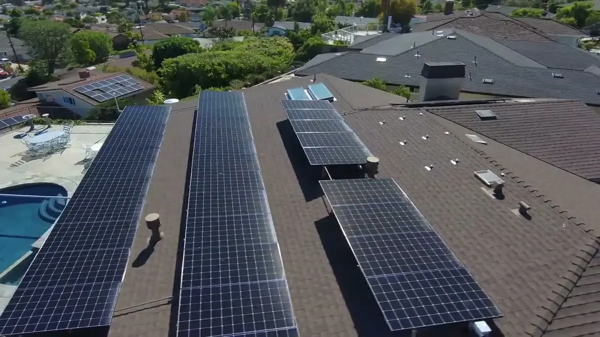 Aerial drone view of an ACS residential solar installation