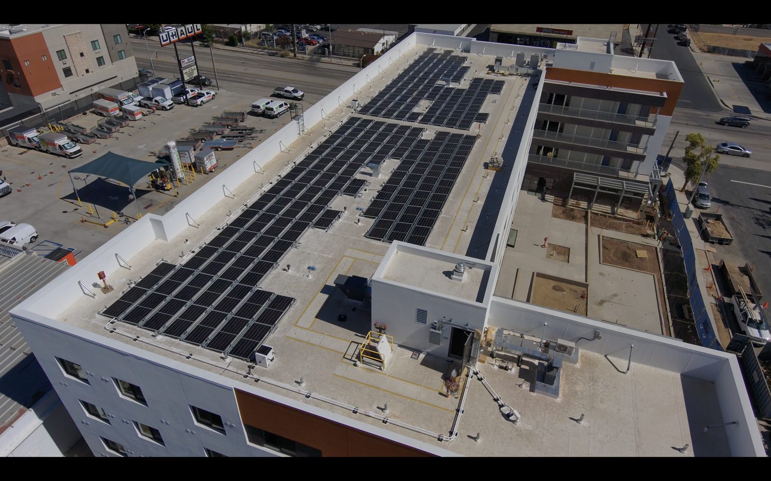 Residential solar array, aerial view