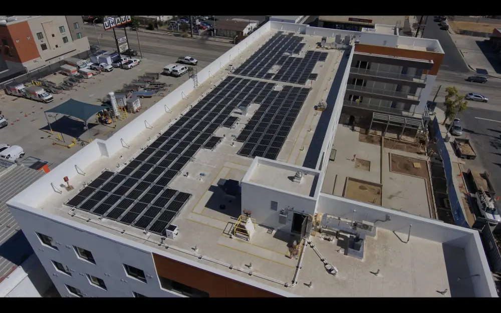 Residential solar array, aerial view
